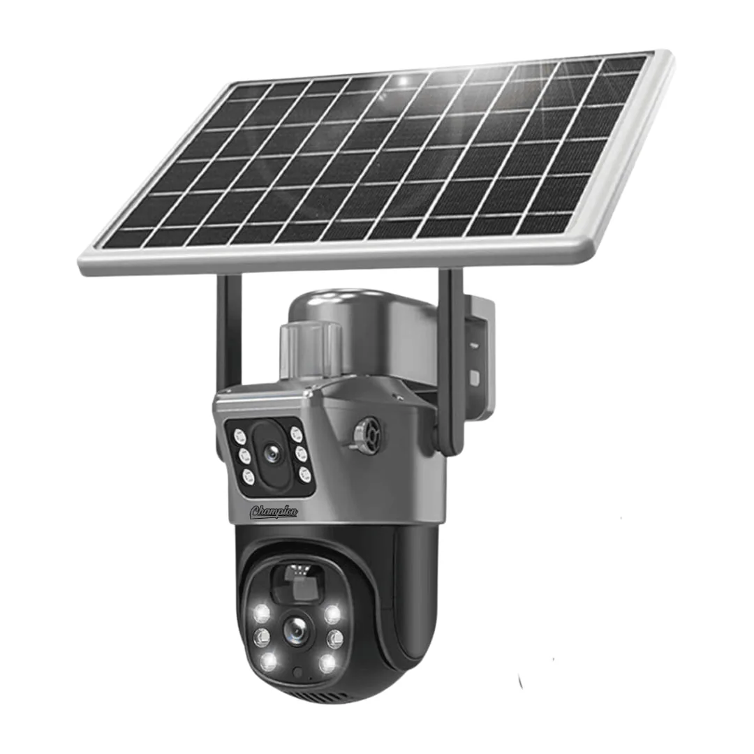 Champion solar-powered PTZ outdoor camera with its solar panel