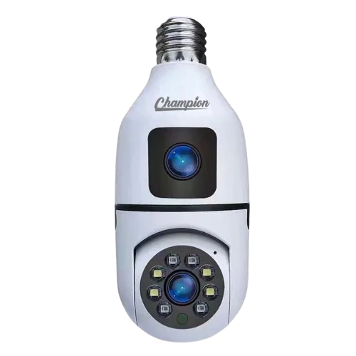 Close view of the Champion PTZ Bulb Camera's upper lens and lower infrared array